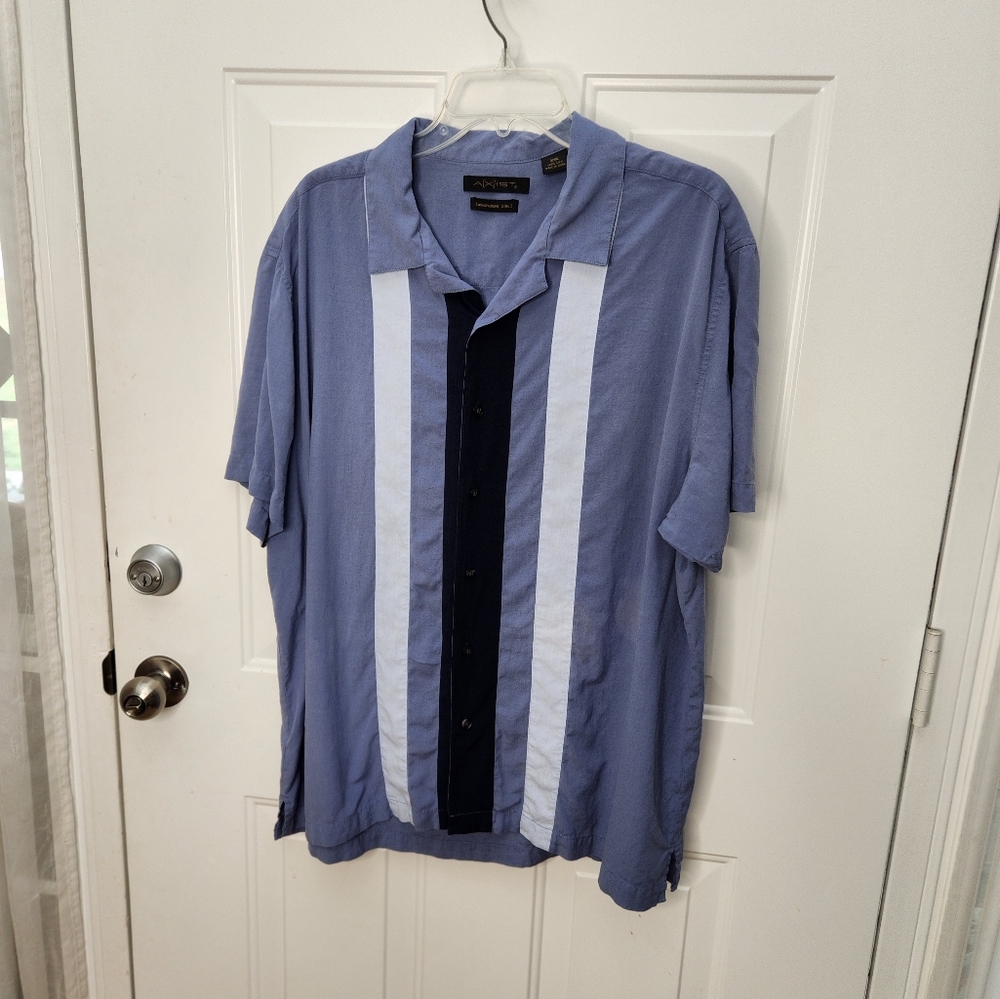 Men's AXIST Short Sleeve Striped SILK Shirt Size XXL